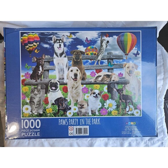 Paws Party in the park, NEW! 1000 PC JigSaw Puzzle, Dogs ,Cats Puppies 27x20 - Picture 2 of 2